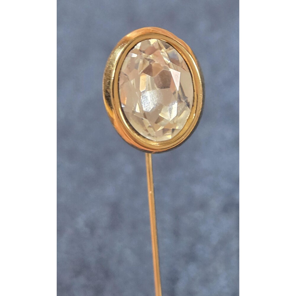 Signed Monet Gold Tone Crystal Stick Pin – Vintage Lapel Hat Jewelry